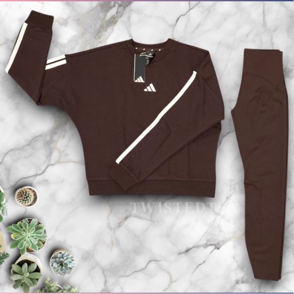 ❤️ NWT adidas 2 pc outfit in CHOCOLATE brown womens size L large new with tags - Picture 5 of 5